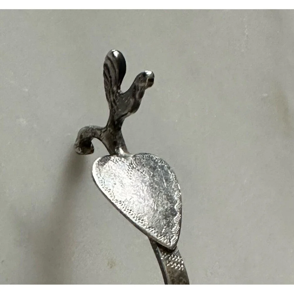 1874 Dutch Silver Mini Ladle Monkey Spoon Rooster Finial Heart .833 Silver 24g